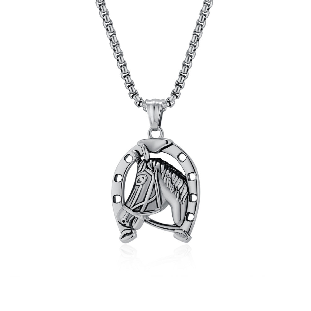 Planderful Hip Hop Horse Head Necklace Titanium Steel Pendant For Men Bold Statement
