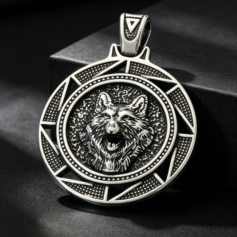 Vintage Aztec Solar Calendar Pendant Viking Celtic Odin Head Stainless Steel Men's Necklace