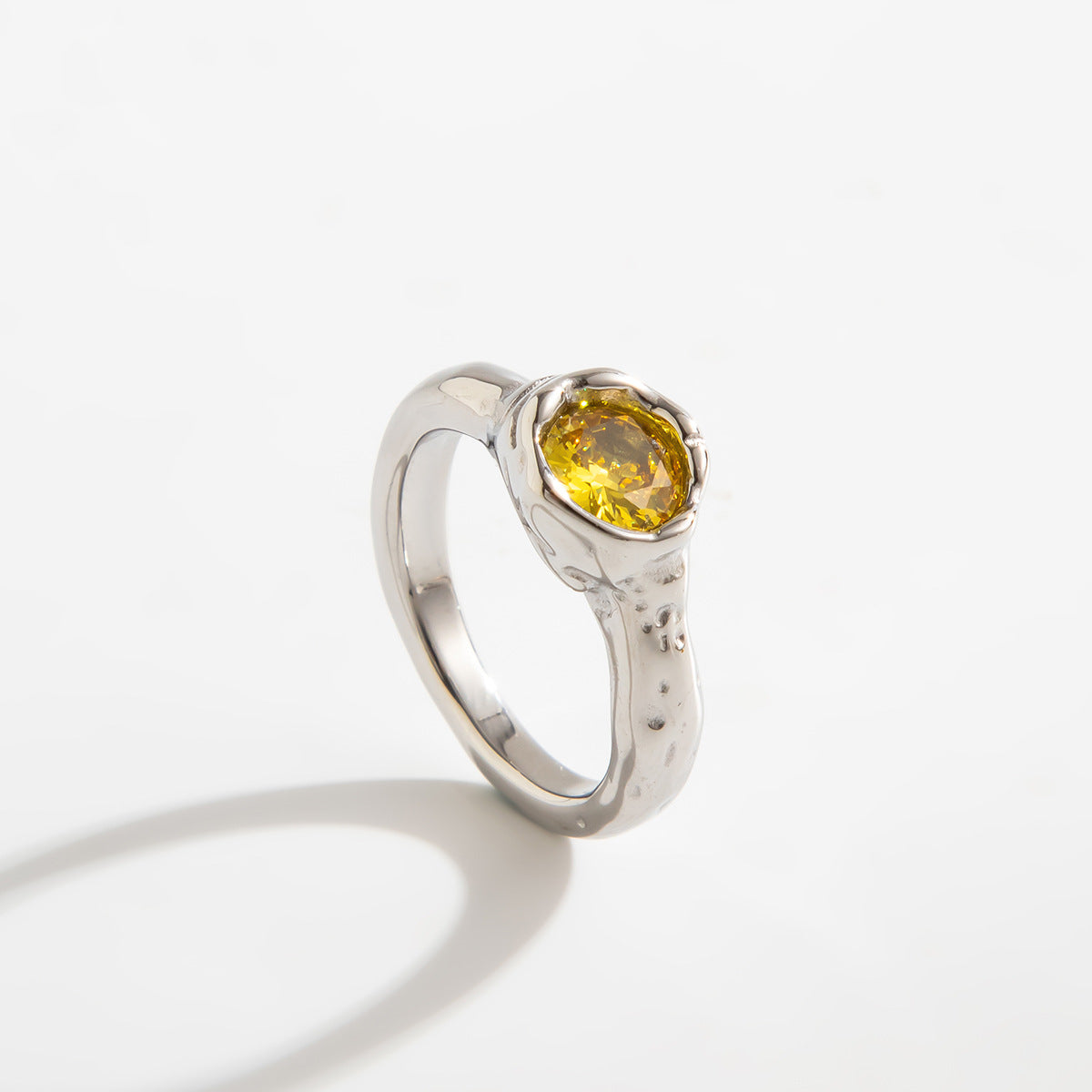 Planderful Stainless Steel Ring With Lava Texture And Zircon Inlays For Women Statement Jewelry