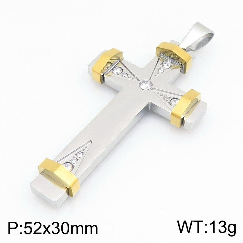Hip Hop Triangle Array Zircon Cross Pendant Stainless Steel Men's Cross Pendant Necklace
