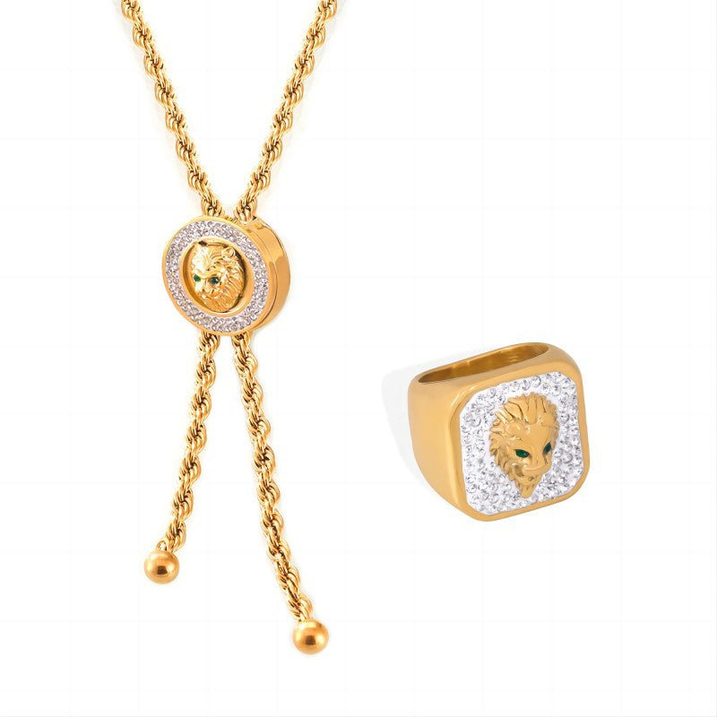Lion Head Zircon Jewelry Set in European & American Style