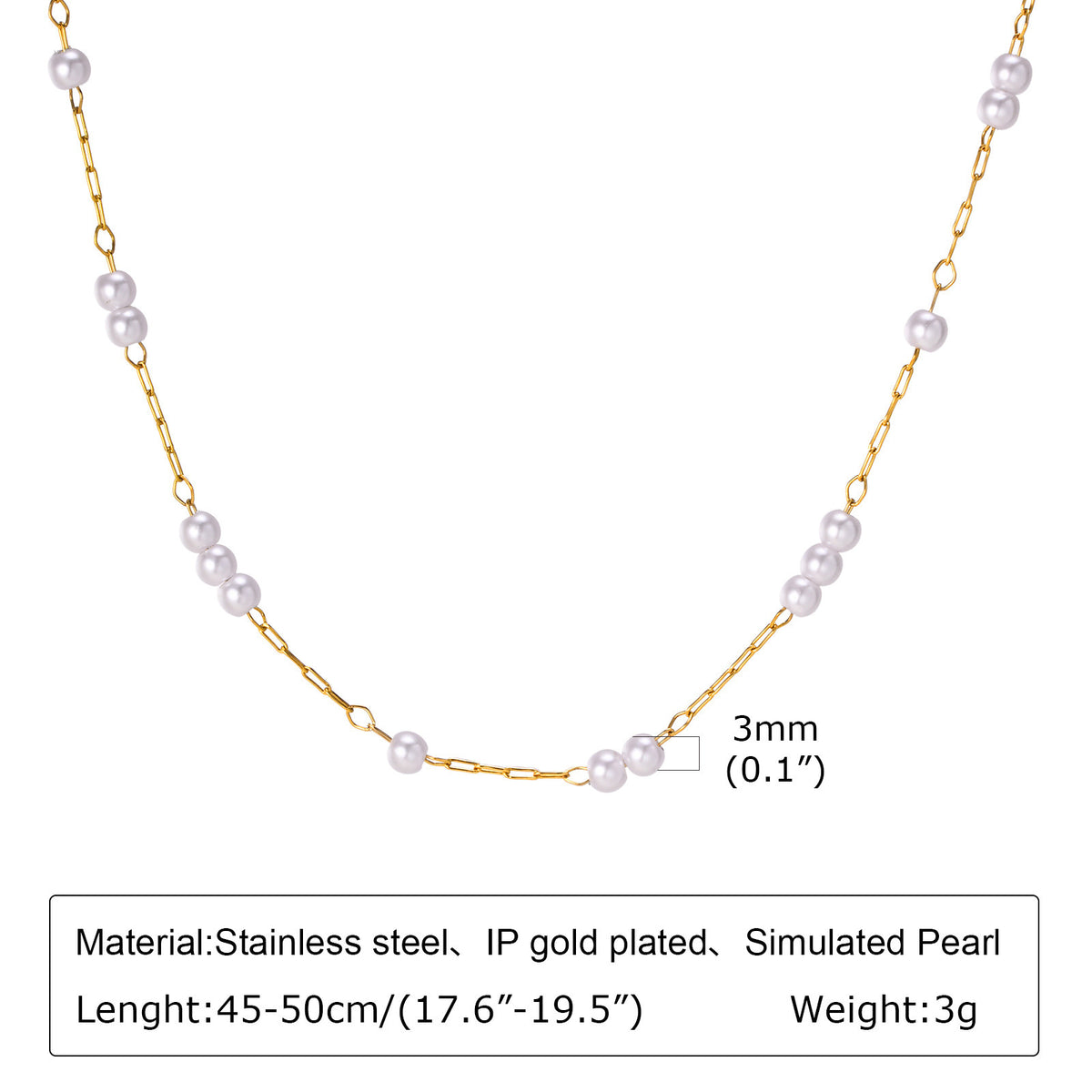Stainless Steel Imitation Pearl Necklace Women's Gold
