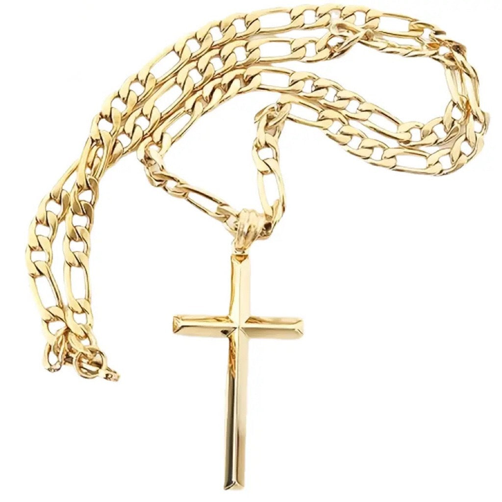 Planderful Durable Titanium Steel Hip Hop Cross Pendant Cuban Chain Necklace For Men Unisex Streetwear