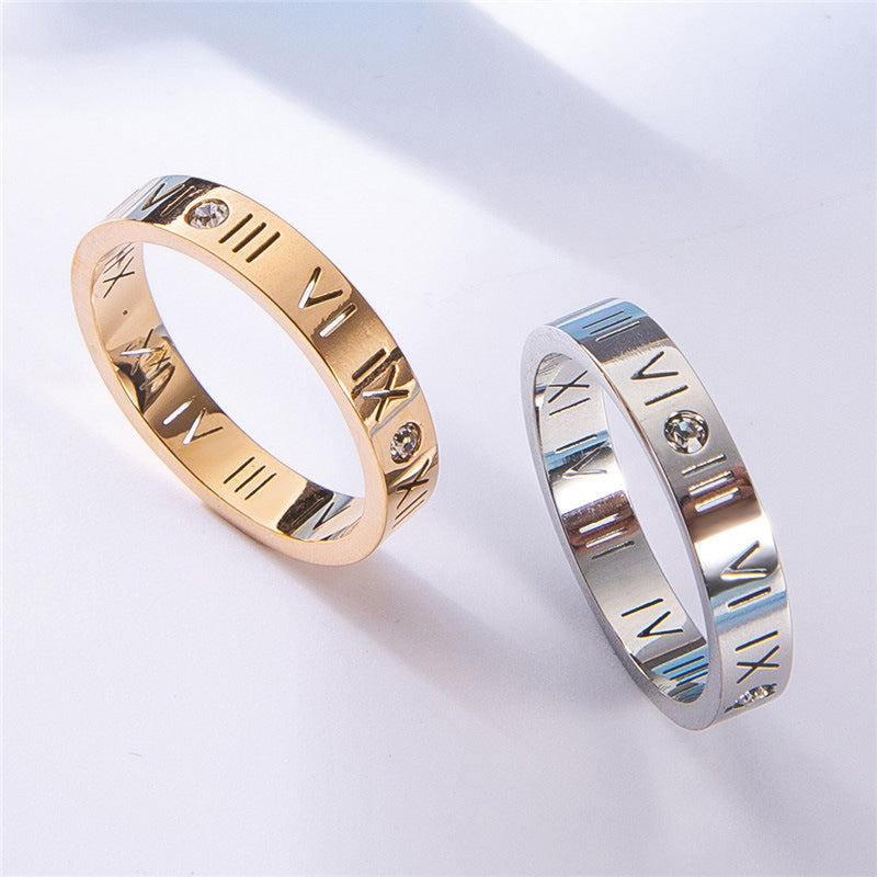 Planderful Zircon Ring Stainless Steel Hollow Unisex Couples Trendy Personality Jewelry