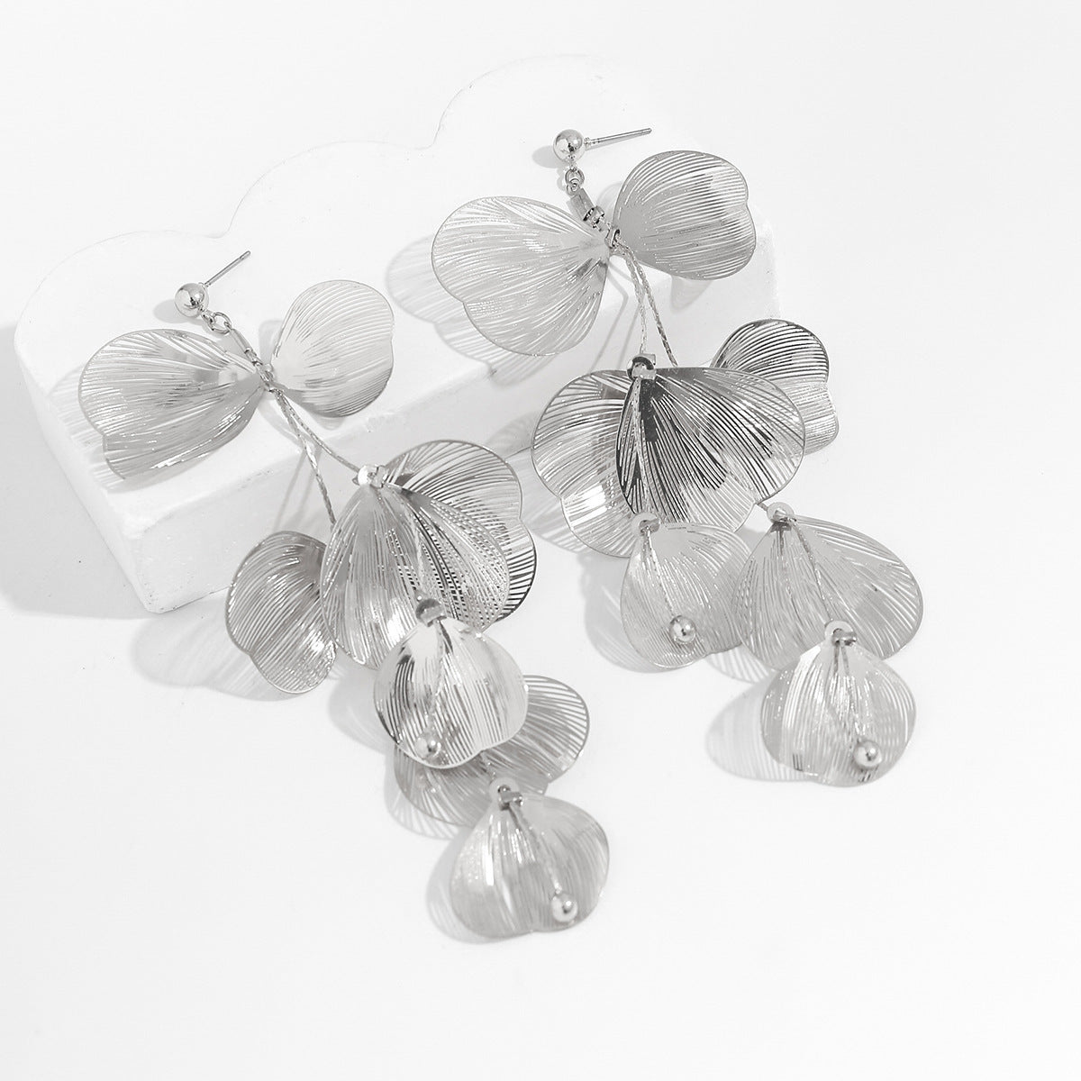 Ginkgo Leaf Stud Earrings By Planderful Vienna Verve Metal Textured Imitation Pearl Statement Earrings For Women