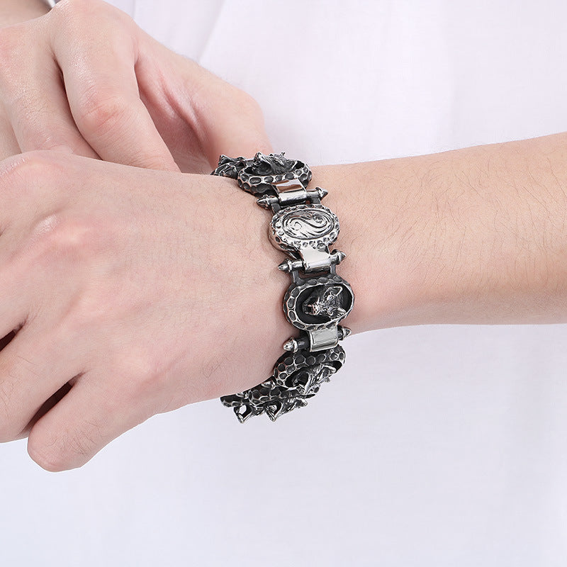 Planderful Men Punk Wolf Head Bracelet Titanium Steel
