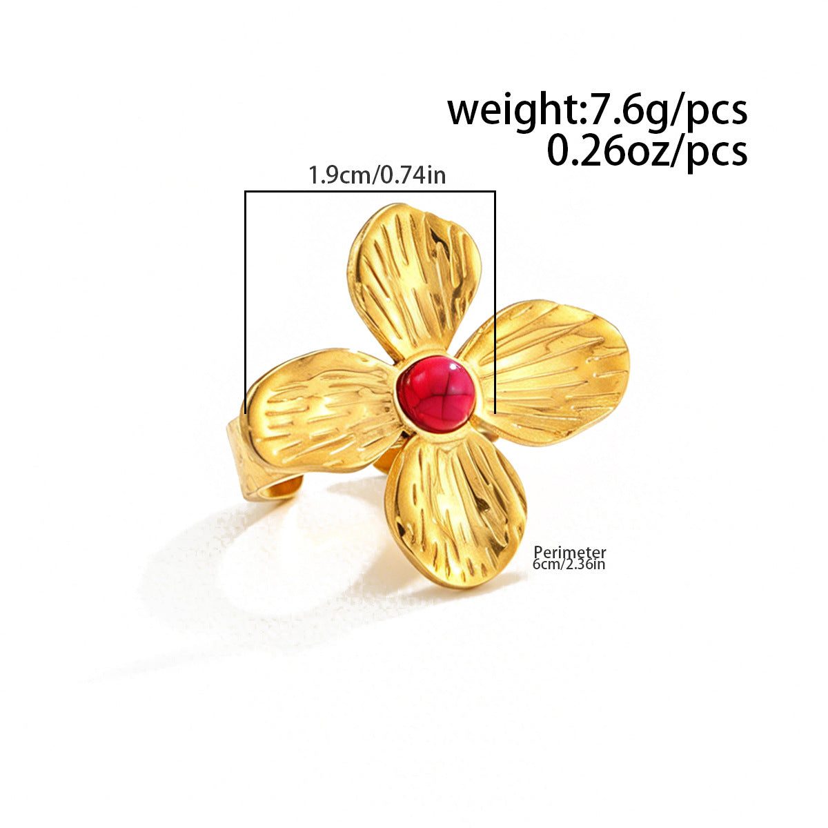 Planderful Vienna Verve Stainless Steel Flower Gemstones Opening Ring For Women Chic Vacation Style
