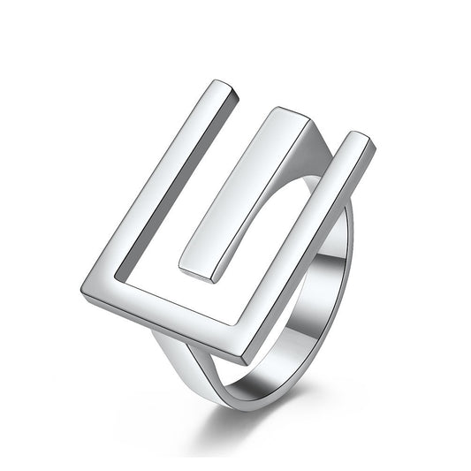 Neutral Cold Wind Simple E Shaped Stainless Steel Ring for Men