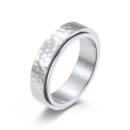 Planderful Hand Hammered Honeycomb Rotating Titanium Steel Ring Unisex Men Women Everyday Genie