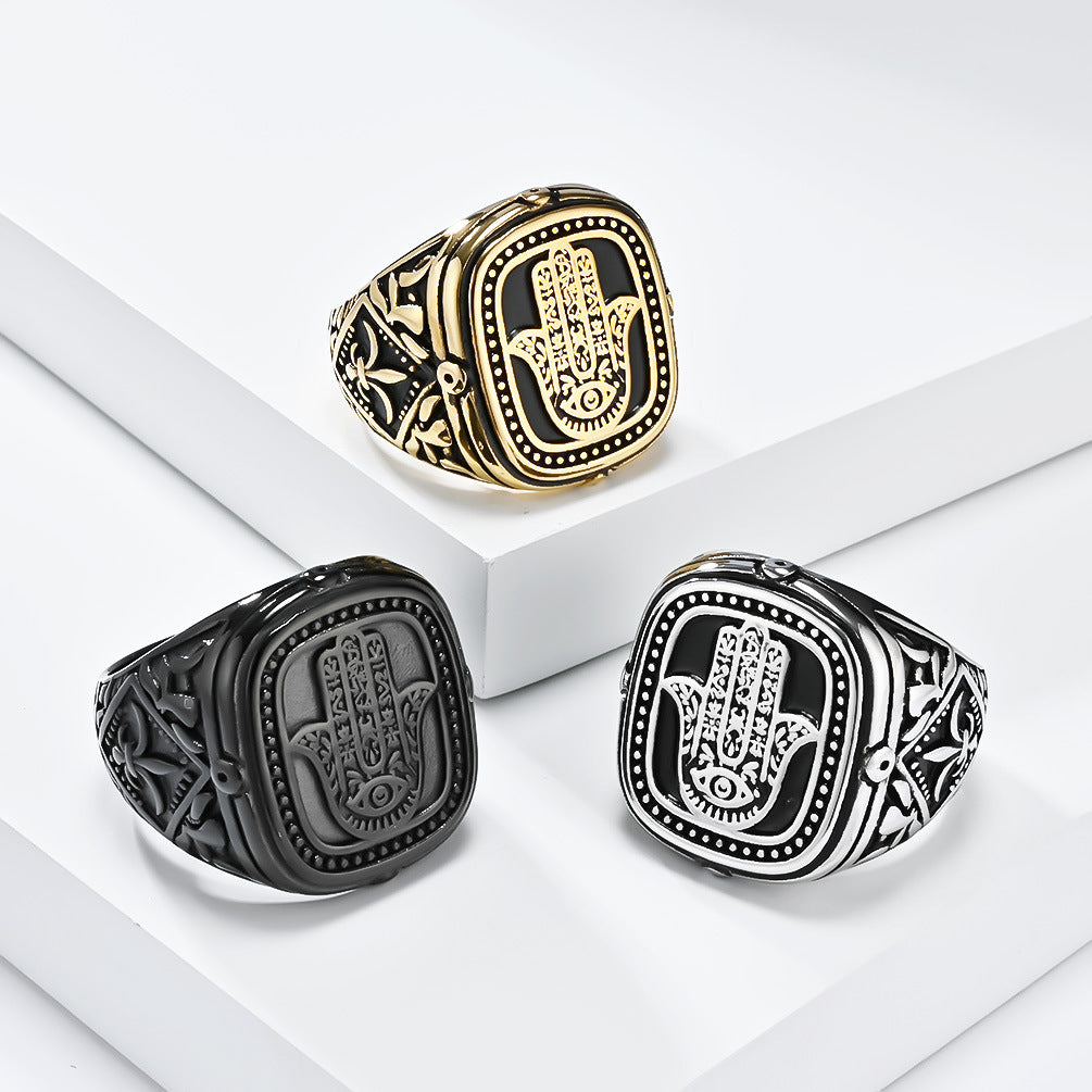 Steel Ring – Vintage Fatima Hand Design For Men Traditional West Asia North Africa Planderful