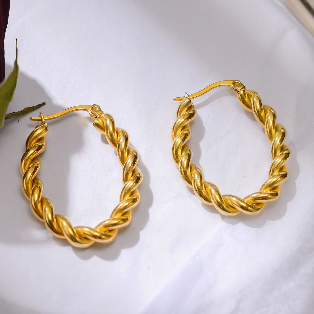 Twisted Rope Open Hoop Earrings — 2 Gold Styles