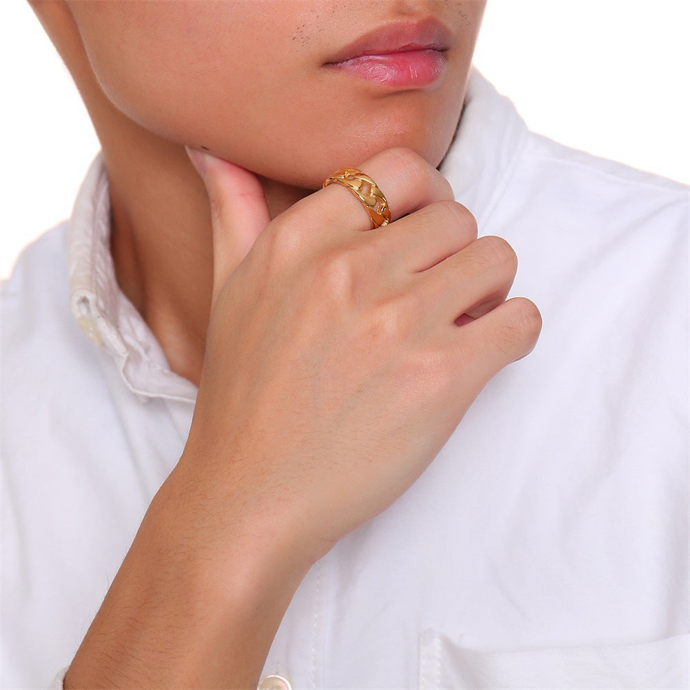 Cuban Chain Ring Jewelry Gold Titanium Steel Ring for Men
