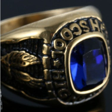 Planderful Titanium Steel Eagle Letter Zircon Ring Engraved Unisex Retro Croopunk Style For Men And Women