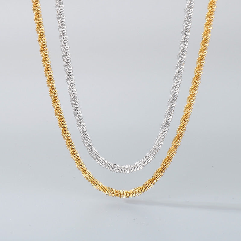And Stainless Steel Women'S Flash Chain Collarbone Chain, Minimalist Twisted Rope Chain Corn Necklace