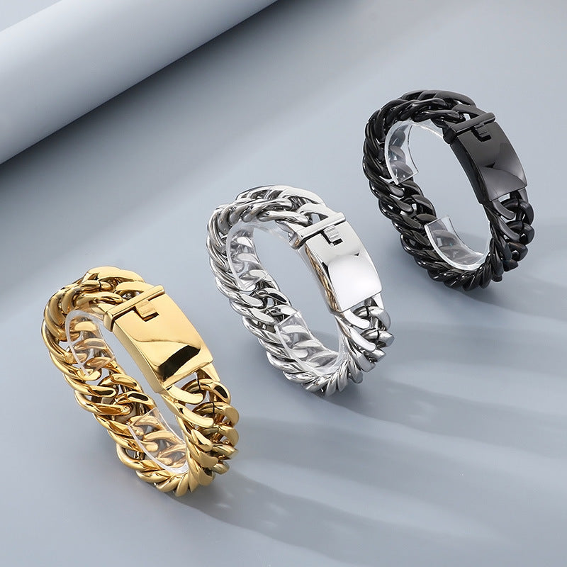 18mm Double-Woven Four-Sided Grinding Cuban Chain Polished Men's Bracelet