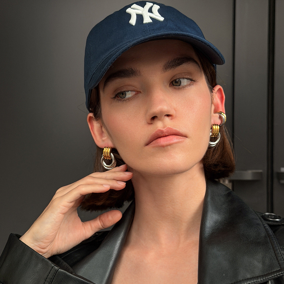 Planderful C Shaped Stainless Steel Ear Clip Earrings with Contrasting Knot Detail For Women Statement Jewelry