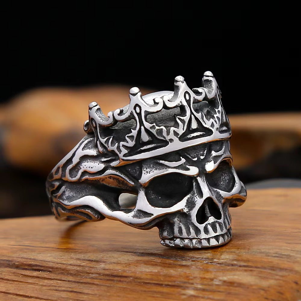 Vintage Skull Crown Stainless Steel Men's Ring