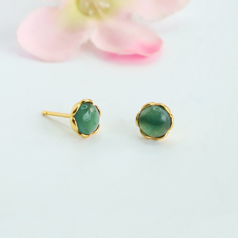 Blue-Water Jadeite Bud 925 Silver Stud Earrings