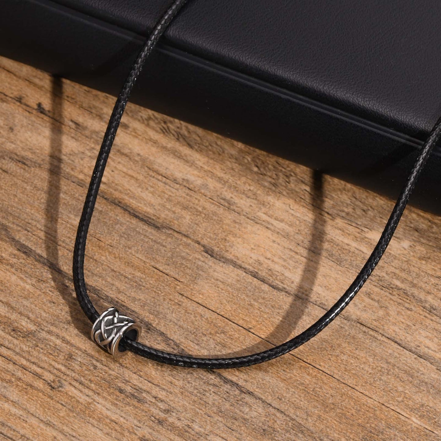 Men's Stainless Steel Celtic Knot Black Cylinder Pendant Necklace