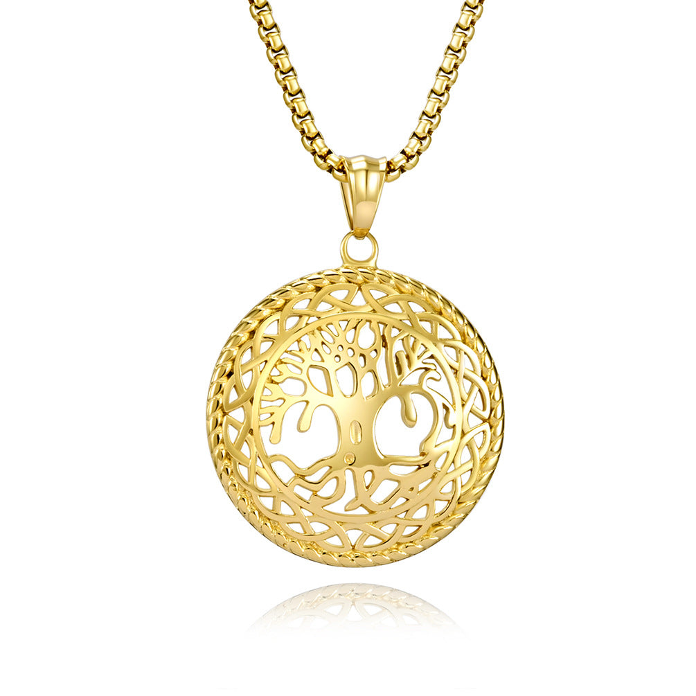 European And American Retro Style Hollow Tree Of Life Titanium Steel Necklace For Men