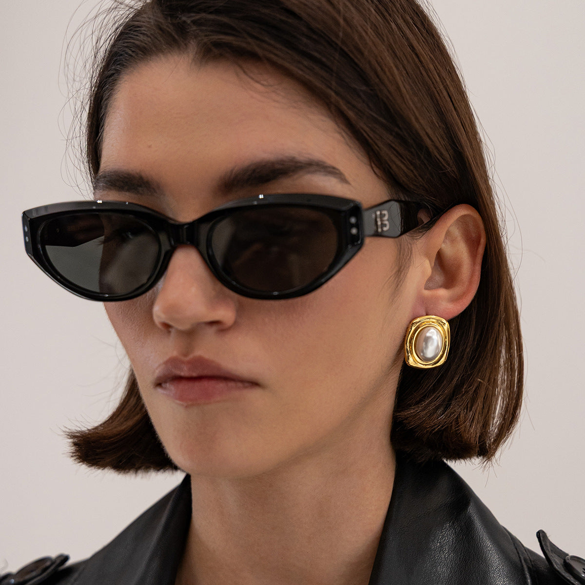 Planderful Stainless Steel Stud Earrings Tiger Stone Inlaid Geometric Pearl Square Statement For Trendsetting Women