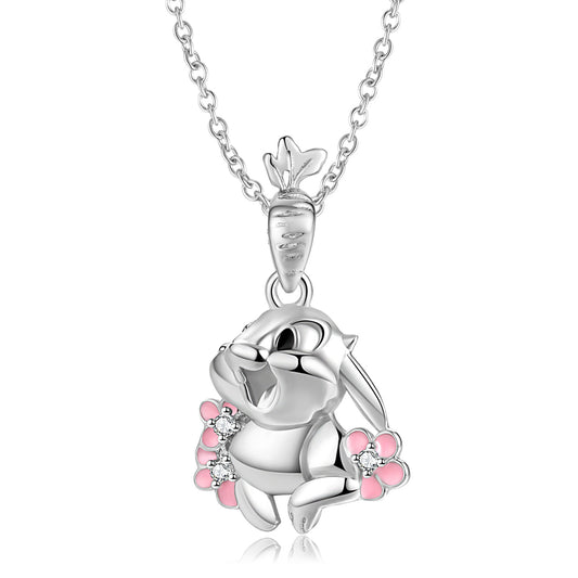 Cute Carrot Rabbit Pendant Silver Necklace