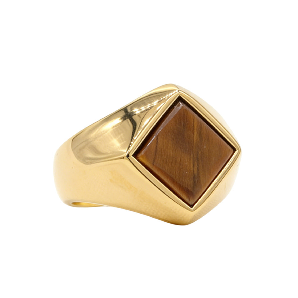 Planderful Titanium Steel Ring Unisex Geometric Quadrilateral Rhombus Design For Everyday Genie Protection