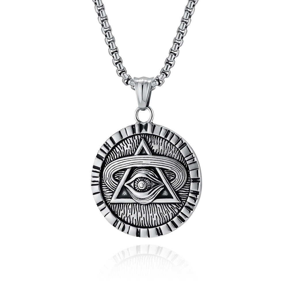 Planderful Eye of Horus Necklace Geometric Round Pendant Steel Retro European American Style Gift For Her