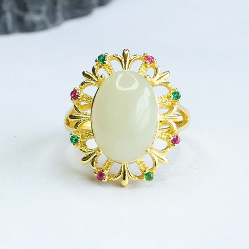 Hetian Jade Openwork Cabochon Ring