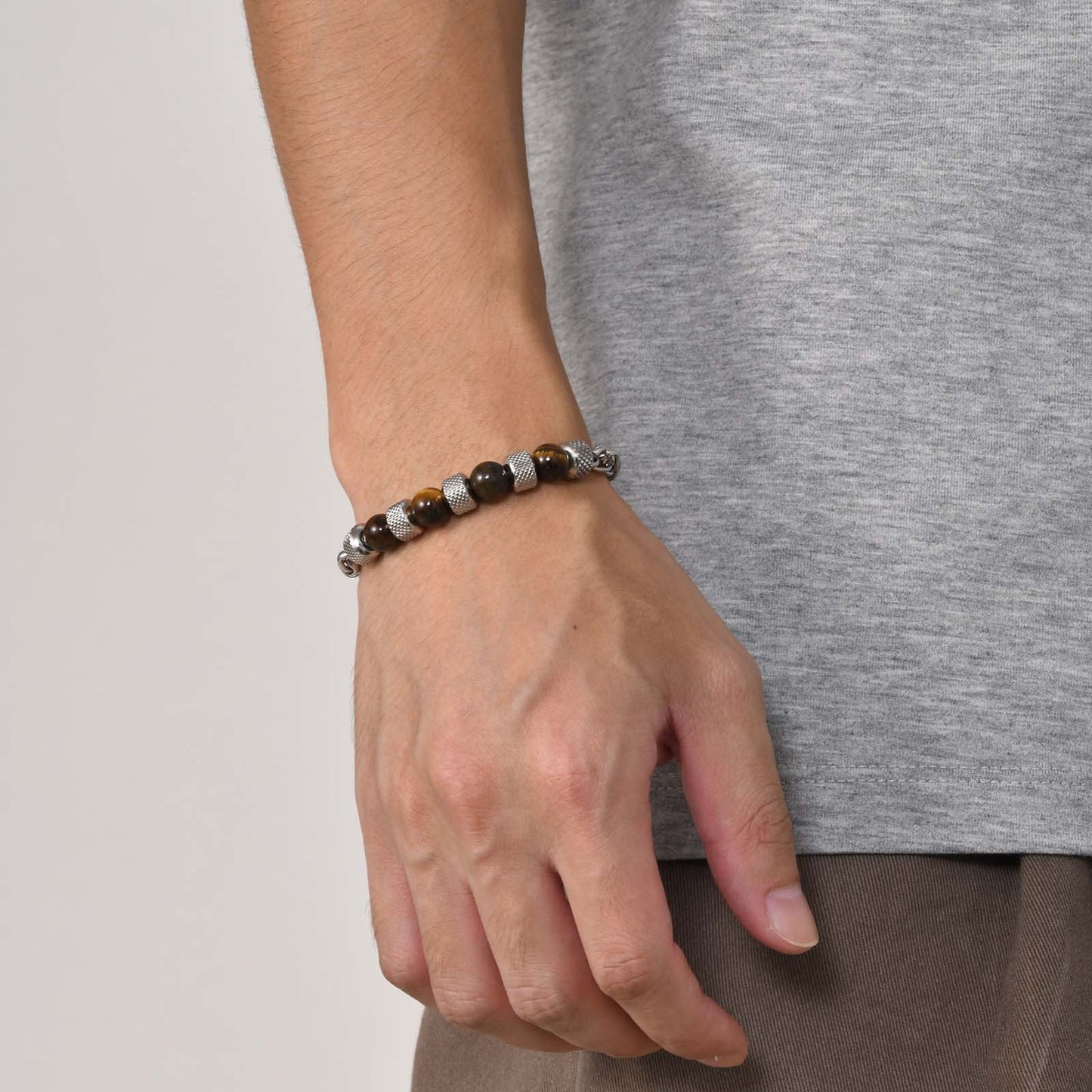 Stainless Steel Flower Basket Chain Beaded Bracelet Men