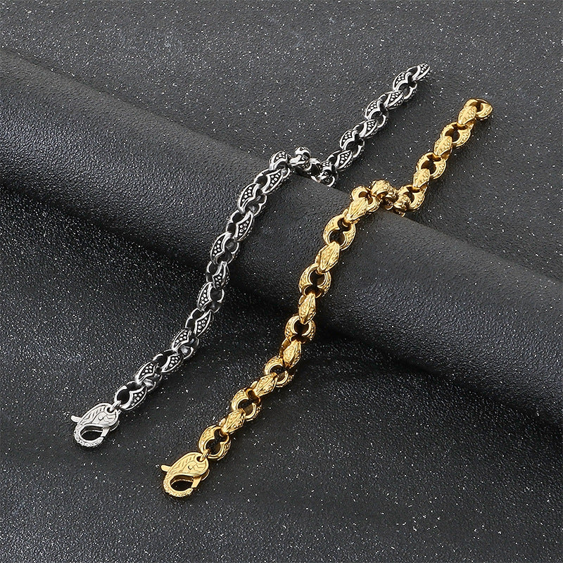 Punk Style Pig Nose Chain – Smeared Dotted Coffee Bean Chain Stainless Steel Men's Bracelet