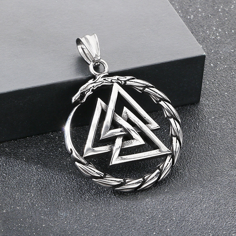 Viking Link Hollow Round Pendant, Old Nordic Octagram Celtic Knot Titanium Steel Men's Necklace