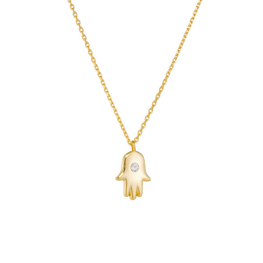 Hip Hop Personality Zircon Fatima Palm Pendant Necklace 925 Sterling Silver Women