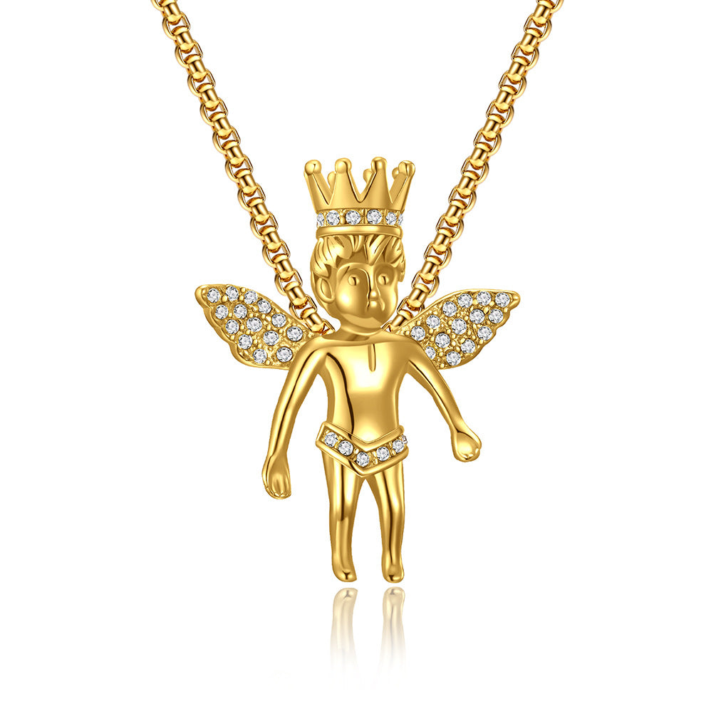 HIPHOP Hip Hop Wear Little Angel Zircon Necklace for Men
