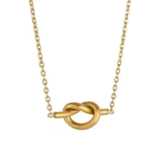 Planderful Jewelry Knot Love Titanium Steel Necklace For Women Exquisite Collarbone Chain Gold Tone