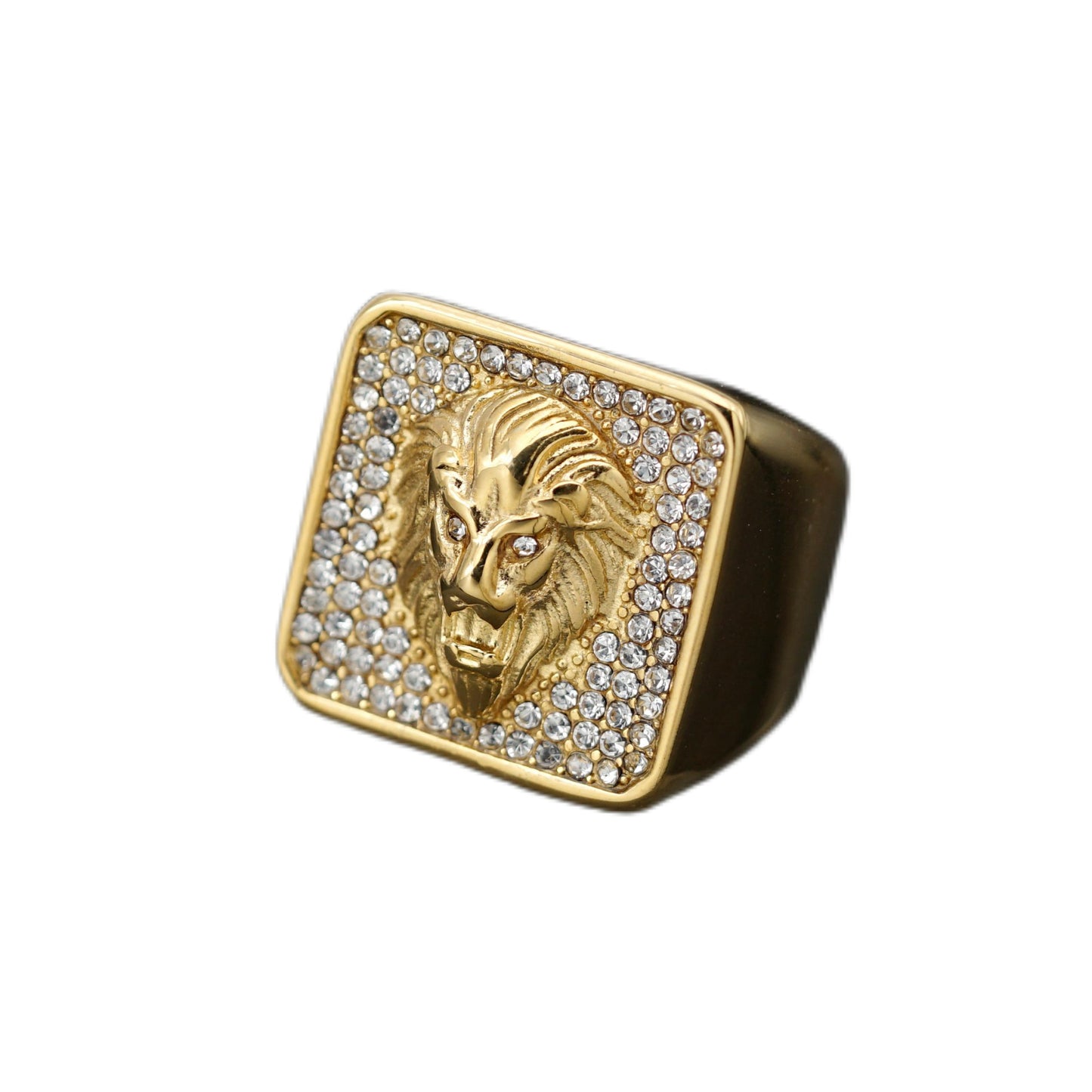 Planderful Everyday Genie Lion Head Titanium Steel Ring For Men Unisex Hip Hop Zircon Protection