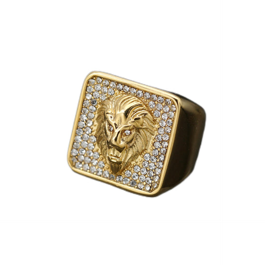 Planderful Everyday Genie Lion Head Titanium Steel Ring For Men Unisex Hip Hop Zircon Protection