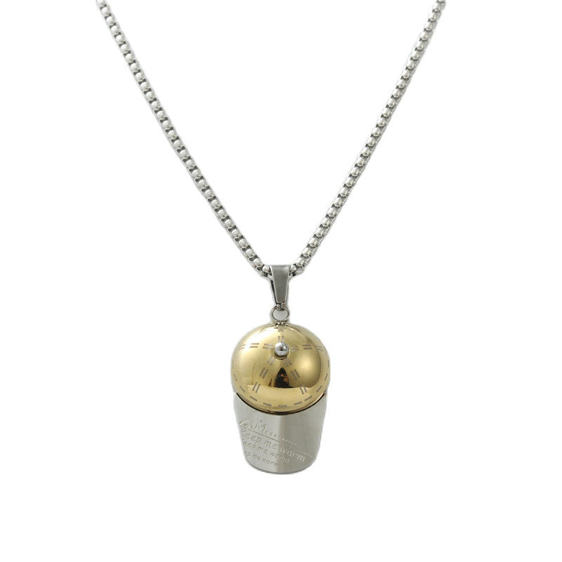 Trendy Men's Retro Hat Pendant Necklace in Titanium Steel