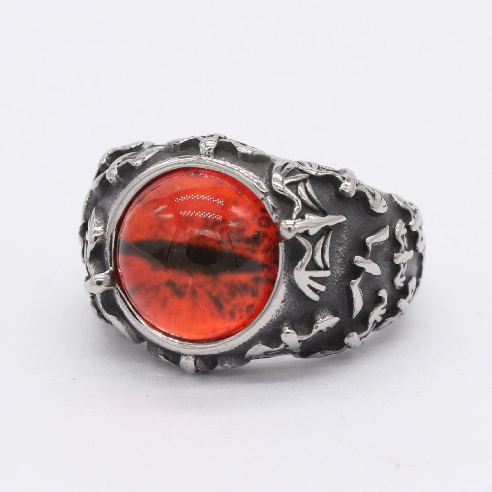Planderful Titanium Steel Ring For Men Unisex Retro Goth Bat Colored Stone Jewelry Personalized Protection Statement