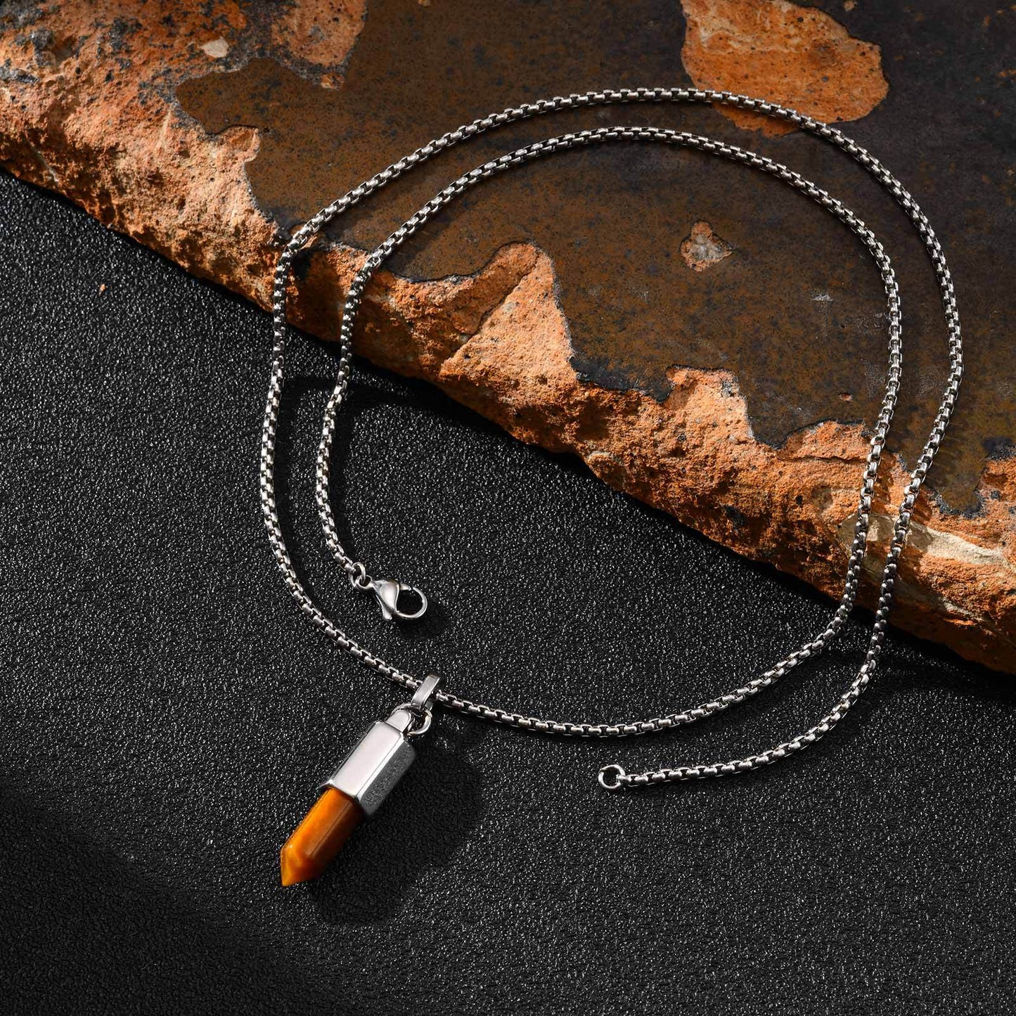 Planderful Stainless Steel Tiger Eye Agate Pendant For Men