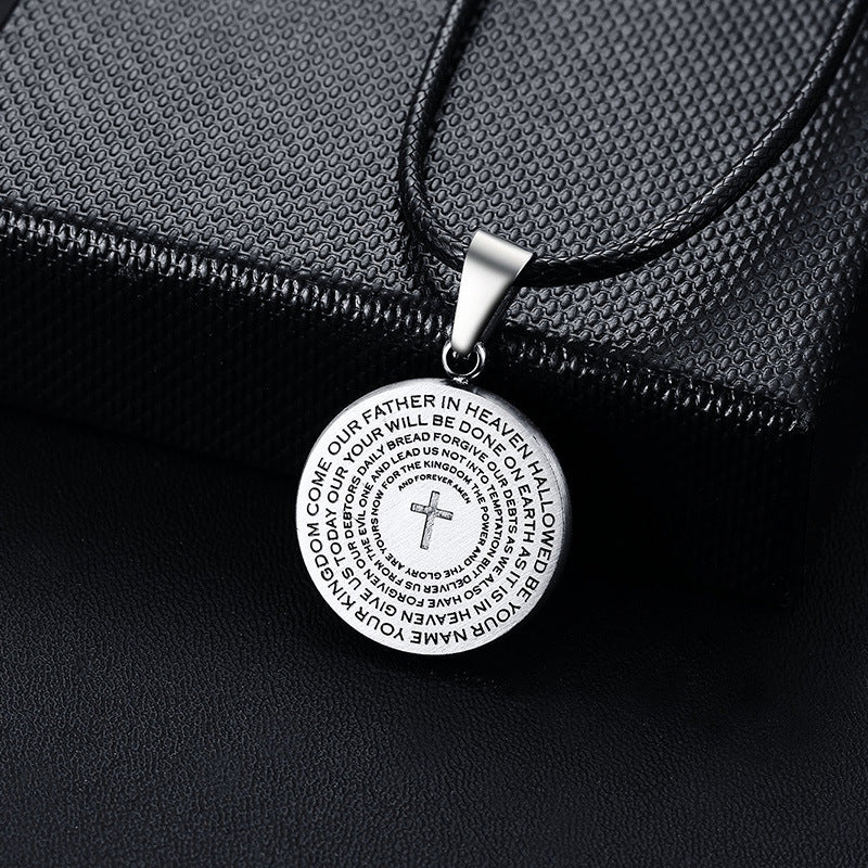 Stainless Steel Corrosion Round Brand Pendant Men's Necklace