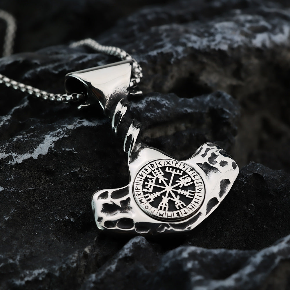 Vintage Men's Stainless Steel Viking Anchor Compass Rune Necklace