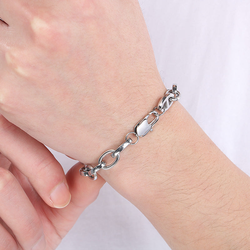 Planderful Mens Stainless Steel Pig Nose Chain Bracelet