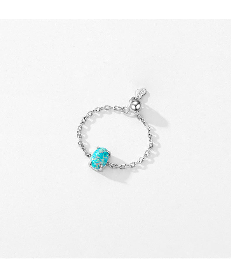 Elegant S925 Sterling Silver Opal Egg-shaped Adjustable Ring