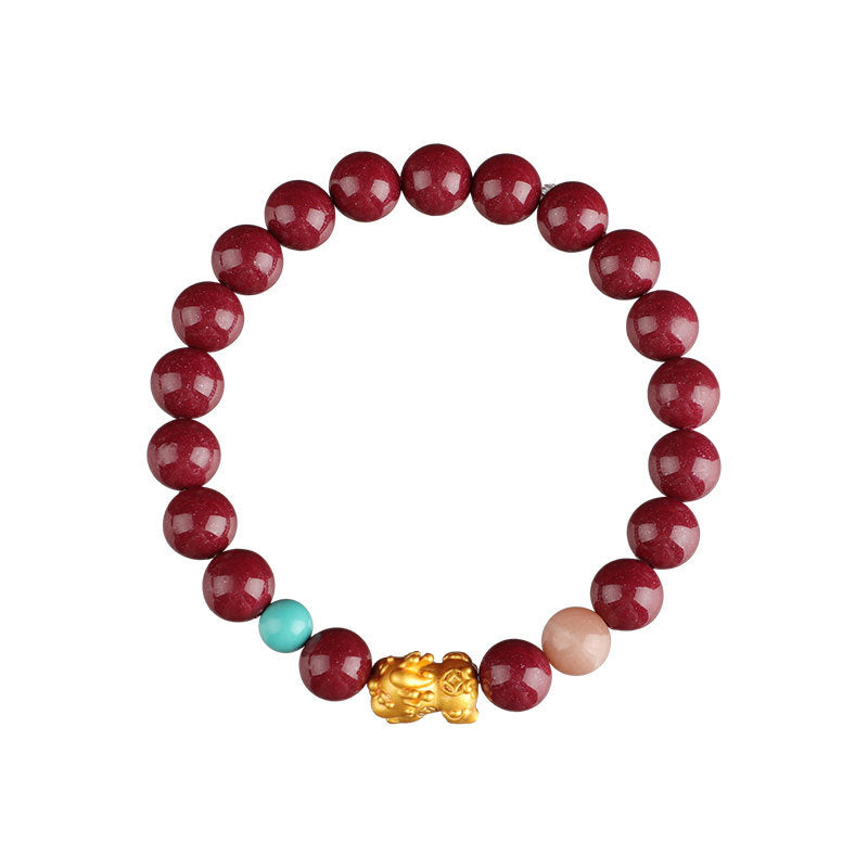 Lucky Treasure Pixiu Cinnabarite Sterling Silver Bracelet