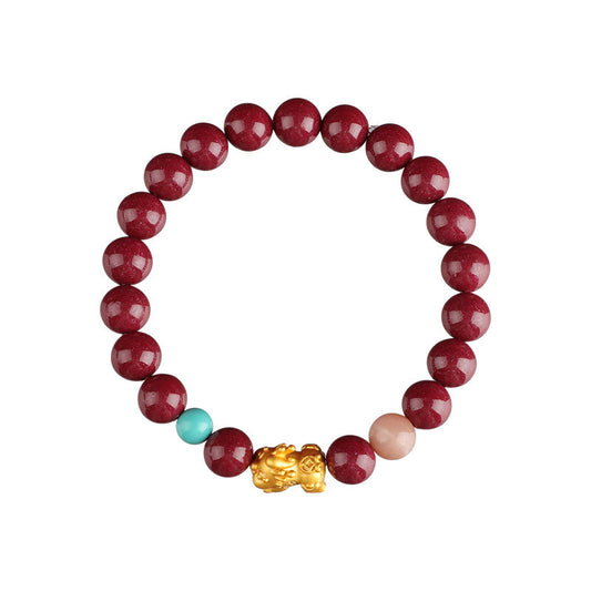 Lucky Treasure Pixiu Cinnabarite Sterling Silver Bracelet