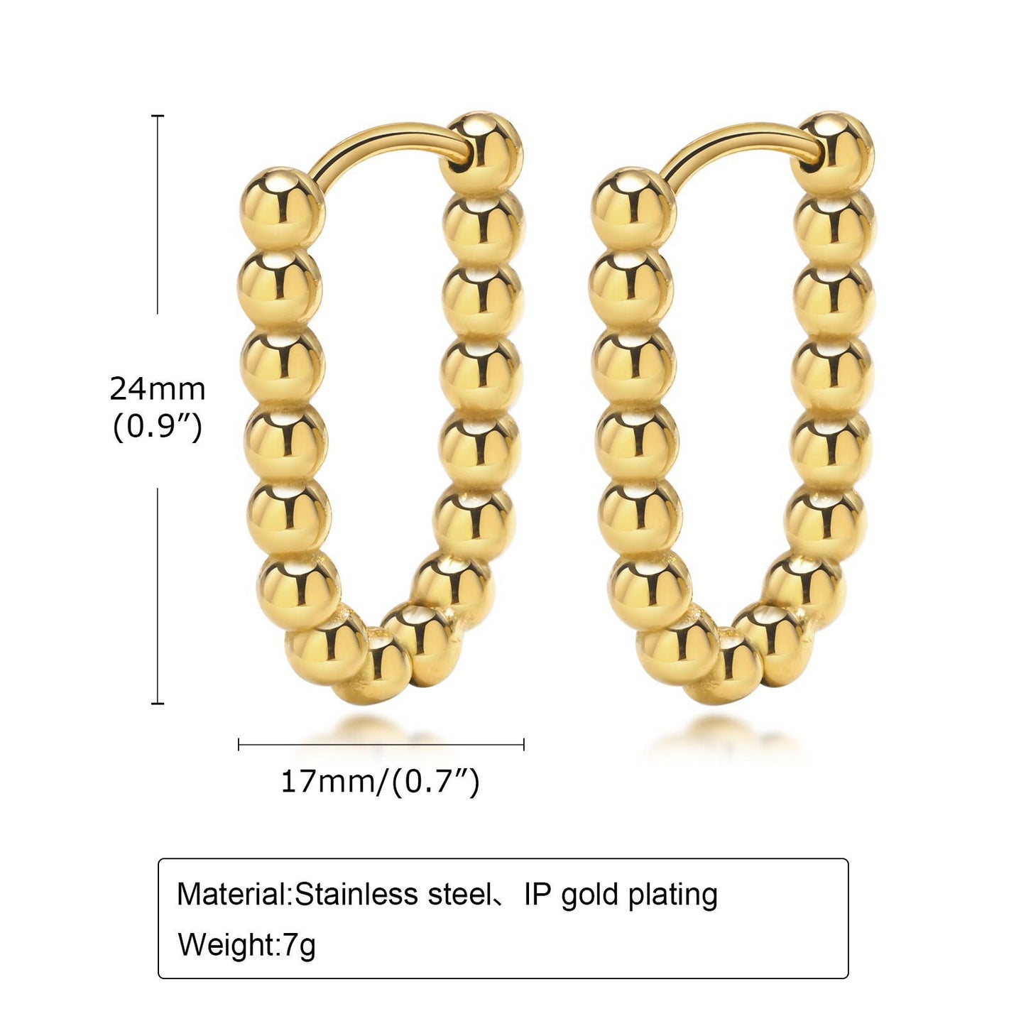 Cross-Border New Earrings Stainless Steel Plated 18K Gold Bead U-Shaped Women's Earrings