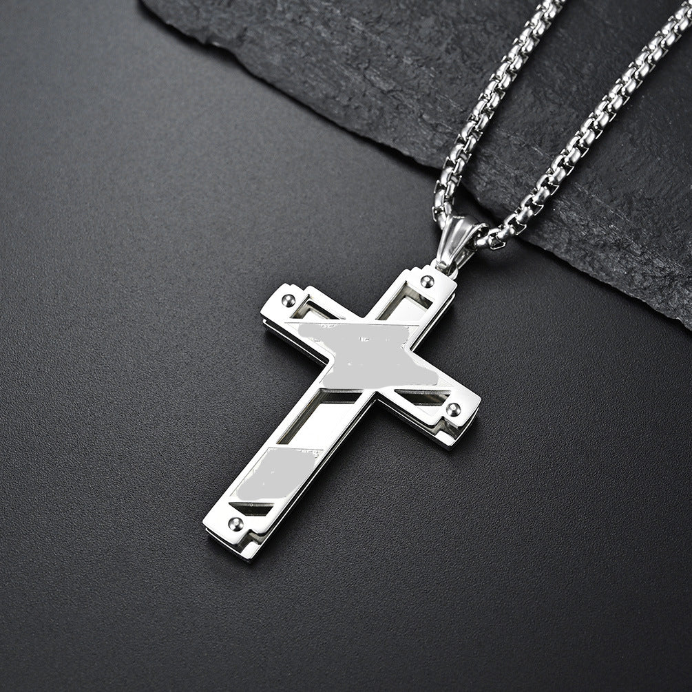 Geometric Two-Tone Cross Pendant Necklace
