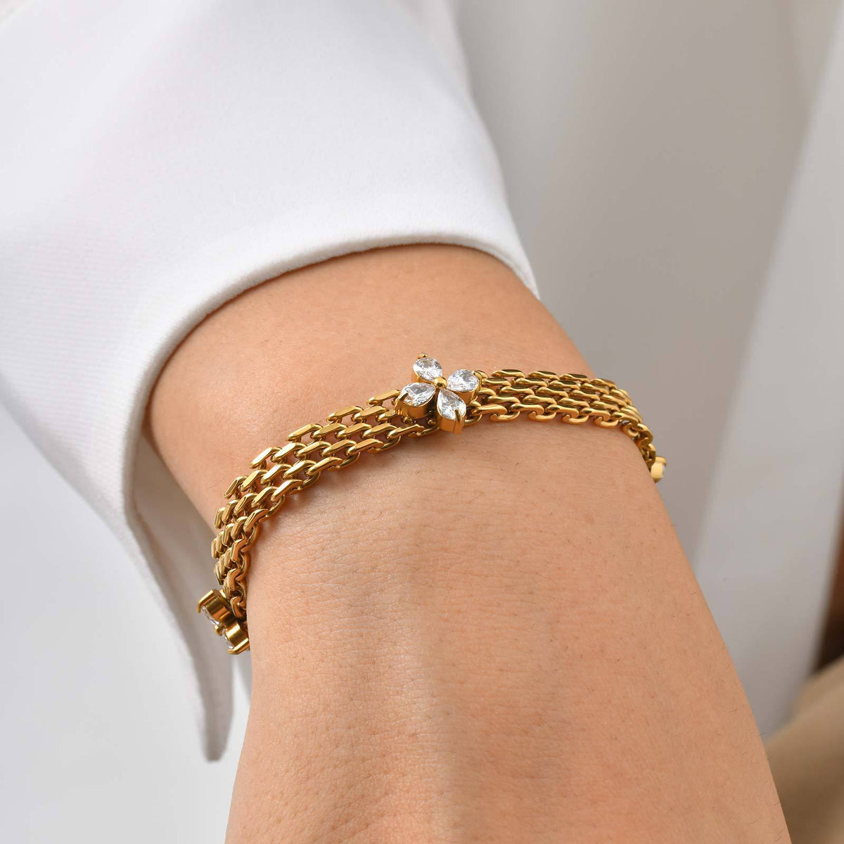 Flower Shell Zircon Stainless Steel Bracelet