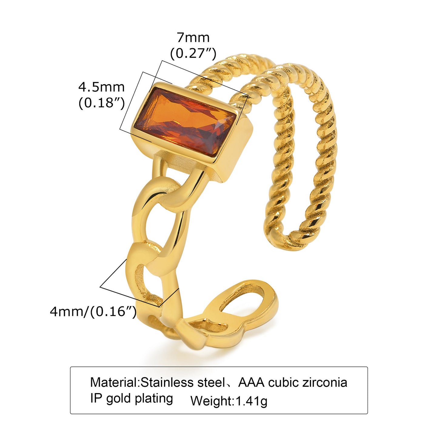 Cross-Border Jewelry Stainless Steel Zircon Open Ring